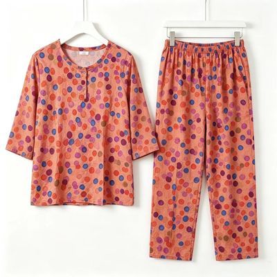 夏季棉绸薄款妈妈睡衣家居服长裤新款绵绸短袖人造棉爆款套装