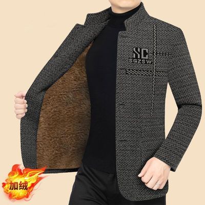 大牌清仓仿毛呢高档男士大衣新款外套立领休闲加绒爸爸中年夹克