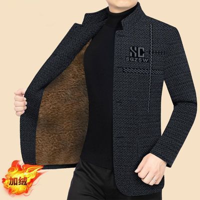 大牌清仓仿毛呢高档男士大衣新款外套立领休闲加绒爸爸中年夹克优惠商品图片