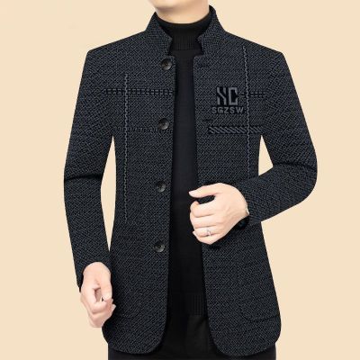 大牌清仓仿毛呢高档男士大衣新款外套立领休闲加绒爸爸中年夹克
