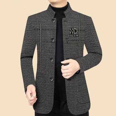 大牌清仓仿毛呢高档男士大衣新款外套立领休闲加绒爸爸中年夹克