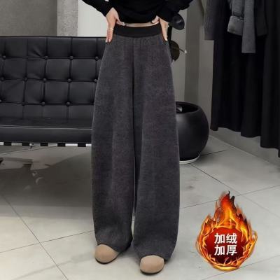 欧货高级黑灰色新款加绒加厚松紧腰弯刀裤垂感运动休闲阔腿冬季潮优惠商品图片