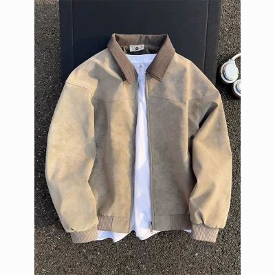 春季灰色巴恩风翻领棒球服高级感正肩男痞帅工装扎染皮衣夹克外套优惠商品图片