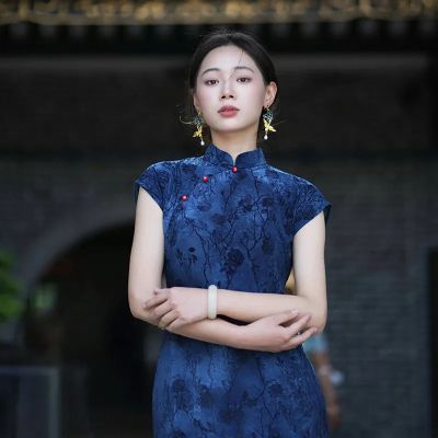 新中式蓝色改良旗袍女年轻款绝美大码日常气质高级感显白连衣裙女优惠商品图片