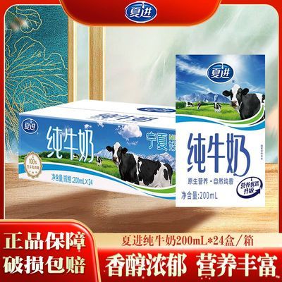 7月产 夏进纯牛奶200ml*24盒整箱早餐搭档全脂纯牛奶特价
