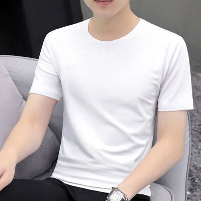 棉质2026夏季白色短袖t恤男纯色冰感打底衫半袖体恤衣服