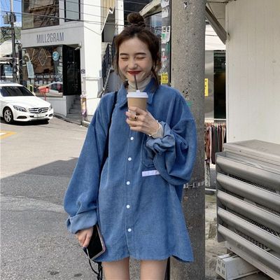复古灯芯绒衬衫女韩版宽松2026秋季新款外套长袖懒风中长款衬衣女优惠商品图片