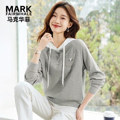 【马克华菲】女装秋季百搭休闲连帽卫衣高级感慵懒风宽松T恤套头衫ins
