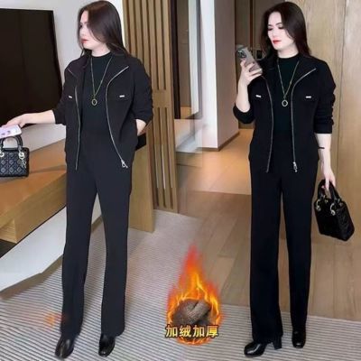秋冬季新款安可拉红时尚穿搭保暖休闲高腰宽松显瘦加绒加厚女裤子