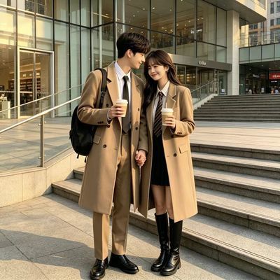 秋冬情侣男女同款显瘦百搭时尚都市街头穿搭单品西服大衣外套
