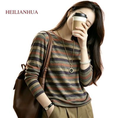 【HEILIANHUA】秋新款复古印花长袖上衣宽松显瘦减龄百搭气质洋气时尚