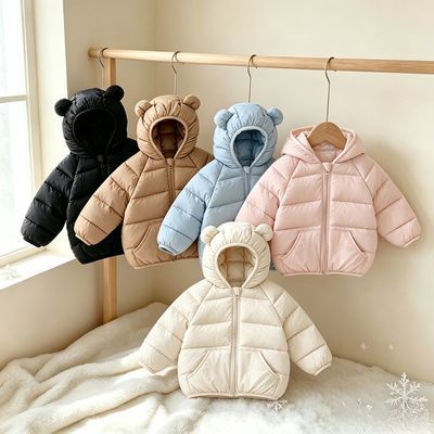 儿童轻薄羽绒棉服男童短款棉袄女童连帽宝宝棉衣小童纯色外套夹克优惠商品图片