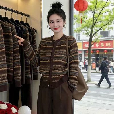 巨好看的秋冬针织开衫女2026新款毛衣撞色外套上衣初秋外穿打底衫