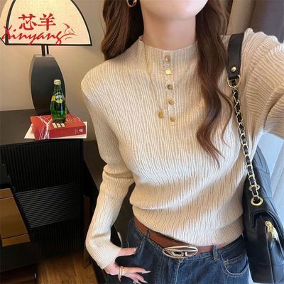 【芯羊】半高领打底衫女秋冬款设计感小众软糯针织衫别致漂亮上衣