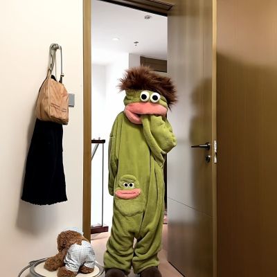 搞怪抽象睡衣大嘴怪连体秋冬季加绒加厚家居服小丑鱼睡衣包裹全身