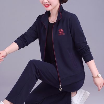 秋款加厚广场舞妈妈休闲洋气立领春秋显瘦宽松中老年两件套运动装