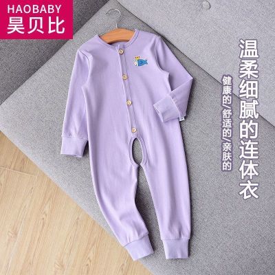 宝宝连体衣纯棉婴儿开裆哈衣纯色小童睡衣连身衣内衣空调服大码优惠商品图片