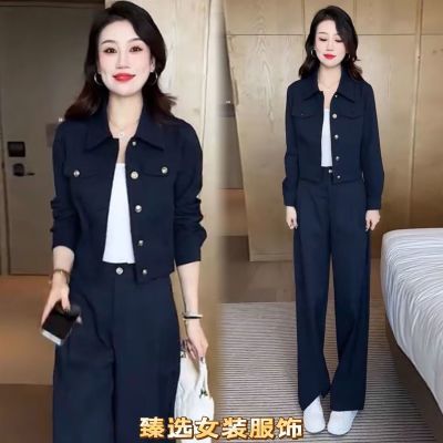 时尚套装女2026秋季新款洋气质宽松显瘦百搭翻领上衣阔腿裤两件套