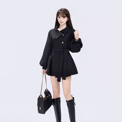 【UU&MM】高智千金感系带收腰短款风衣外套女好看小个子气质大衣外套
