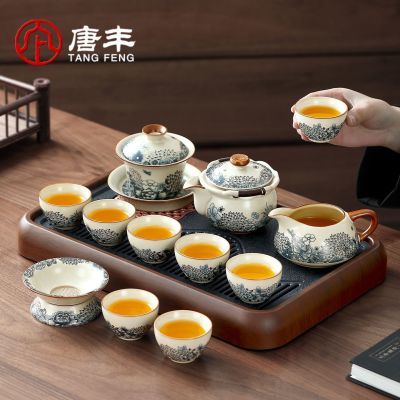 2026新款汝窑青花手抓壶功夫整套套装家用高档陶瓷泡茶壶茶杯喝茶