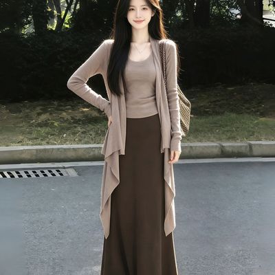 早秋氛围感穿搭一整套连衣裙子女2026超火气质巨好看套装法式长裙