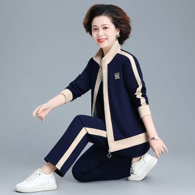 大码宽松妈妈春秋套装洋气运动服休闲两件套中老年套装新款外套优惠商品图片