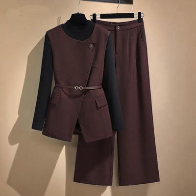韩版超火时尚洋气套装女2026秋新款西装马甲阔腿裤休闲显瘦三件套