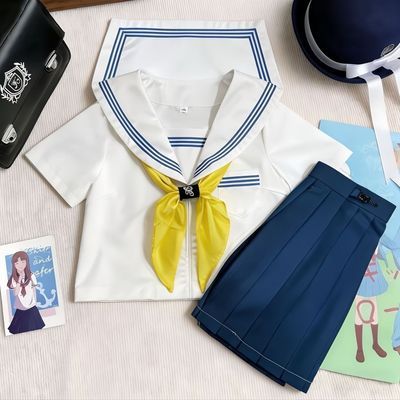 夏川野原创JK制服基础款蓝三本水手服夏季清新百褶裙学院风套装优惠商品图片