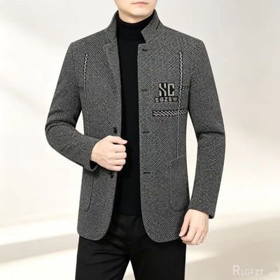 大牌清仓多巴胺高档男士大衣新款外套立领休闲加绒爸爸中年夹克
