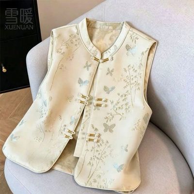 【雪暖】新中式盘扣提花外套中老年妈妈国风宽松无袖坎肩外搭上衣