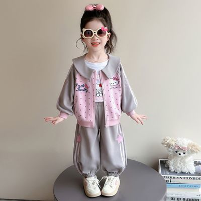 女童秋装套装2026新款洋气可爱卡通猫咪卫衣春秋小女孩休闲两件套优惠商品图片