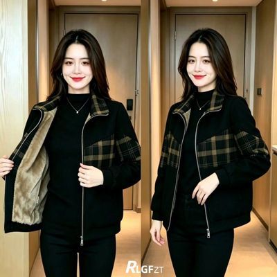 格子外套女秋冬新款加绒百搭时尚短款显瘦休闲减龄穿搭韩版女上衣