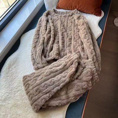 儿童加绒加厚套装男童女童睡衣加家居服宝宝暖暖衣法兰绒冬季新款