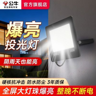 【公牛】庭院led户外照明灯大功率投光灯建筑工地仓库广场用防水射灯