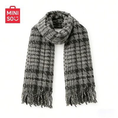 【MINISO】名创优品秋冬防寒保暖暮斯千鸟格流苏格子围巾礼盒装送对象