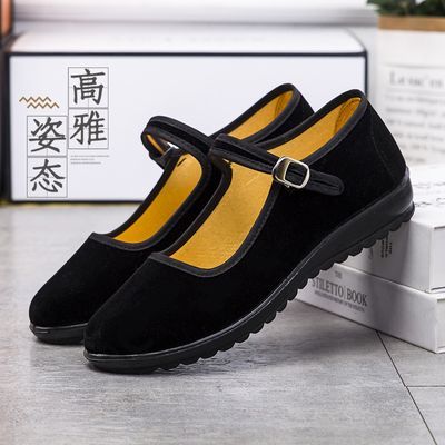 新款老北京布鞋女鞋平跟中老年软底工作鞋黑色酒店防滑跳舞妈妈鞋优惠商品图片