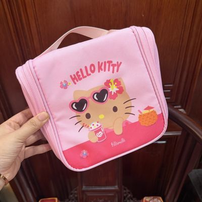 日系卡通可爱猫咪墨镜折叠手提化妆包旅行挂钩洗漱多功能收纳挂袋