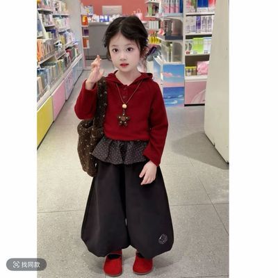 女童秋装连帽上衣黑色阔腿裤两件套女孩洋气百搭中小童休闲套装【7天内发货】优惠商品图片
