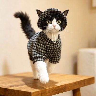 无毛阿比猫暹罗猫春秋款渔夫帽猫咪衣服德文猫衣服套装英伦风德文优惠商品图片