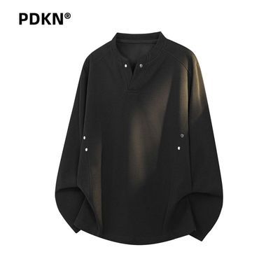 PDKN美式复古结构款铆钉V领卫衣男2026春秋新款打底长袖T恤潮上衣【5天内发货】优惠商品图片