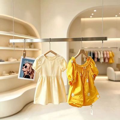 服装店吊架不锈钢拉丝陈列架银色方管挂衣杆女装橱窗悬挂展示架