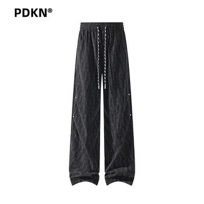 PDKN潮牌美式高街绒感卫裤男2026春秋新款宽松微喇休闲运动长裤子【7天内发货】优惠商品图片