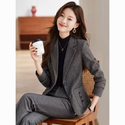 时尚修身毛呢西装外套秋冬2026新款高级气质小个子西服通勤上衣女