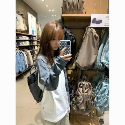 韩系星星插肩撞色长袖t恤女春秋休闲百搭复古宽松设计感小众上衣优惠商品图片