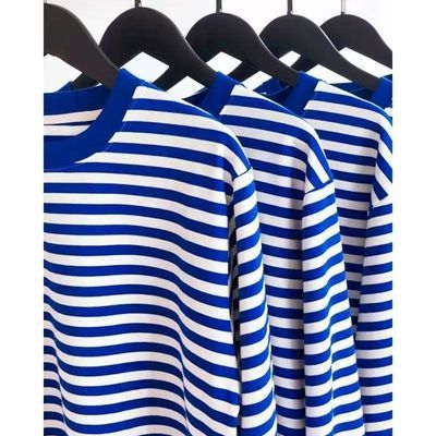 新式长袖海魂衫体能训练服棉T恤圆领衫蓝白条休闲百搭上衣打底衫