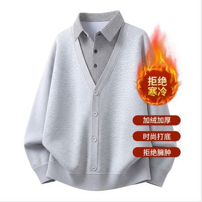 秋冬季潮流男装中青年男士一体保暖宽松衬衫加绒加厚毛衣时尚休闲优惠商品图片