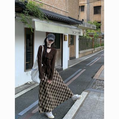 开学废土风咖色上衣秋季上衣女初秋小个子套装