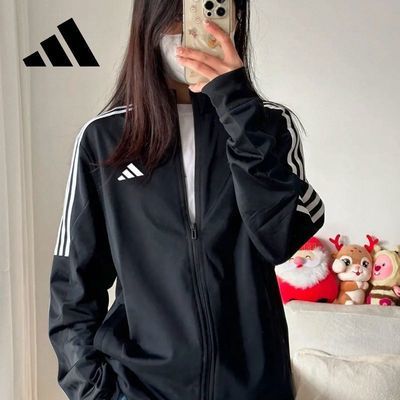 【adidas】阿迪达斯外套女春秋新款条纹休闲潮流褂子学生轻薄立领夹克优惠商品图片