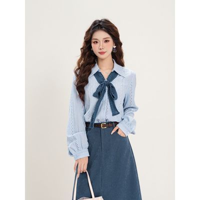 DaYuanSAD婉儿复古穿搭提花飘带衬衣女早秋上衣长袖衬衫#L12680【15天内发货】