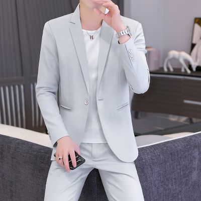 纯色韩版西装套装男春秋商务正装痞帅百搭英伦新郎结婚西服两件套优惠商品图片